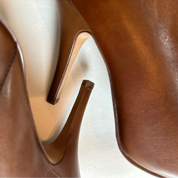 ALDO Booties Leather Warm Brown Gold Back Zip 4” Heel Like-New Sz 8.5 - Picture 8 of 8